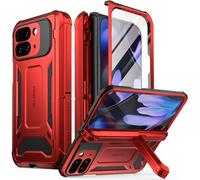Poetic Spartan Case for Google Pixel 9 Pro Fold 5G, [Hinge Protection][Kickstand][Mil-Grade Protection] Full-Body Shockproof Protective Rugged Cover with Built-in Screen Protector, Metallic Red