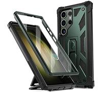 Poetic Spartan Case for Samsung Galaxy S23 Ultra 5G 6.8 inch, Built-in Screen Protector Work with Fingerprint ID, Full Body Rugged Shockproof Protective Cover Case with Kickstand, Metallic Green