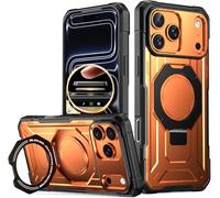 Poetic Spartan Case with Ring Stand for iPhone 17 Pro, [Camera Control Button][Magsafe Compatible], Full Body Rugged ShockProof Protective Cover Case, Metallic Orange