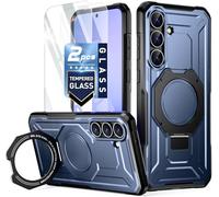 Poetic Spartan Case with Ring Stand for Samsung Galaxy S25 FE, Camera Control Button | 2 Tempered Glass Screen Protector | Magsafe Compatible | for Galaxy S25 FE Cover, Midnight Blue