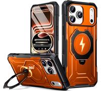 POETIC Spartan for iPhone 17 Pro Max Case, | Camera Control Button | 360° Rotate Magnetic Ring Kickstand | Compatible with MagSafe | Full Body Rugged Shockproof Protective Cover Case | Metallic Orange
