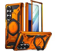 Poetic Spartan for Samsung Galaxy Z Fold 7 Case, [Hinge Protection][Magnetic Ring Adjustable Stand][Built-in Screen Protector][Compatible with MagSafe] Full-Body Rugged Phone Case, Metallic Orange