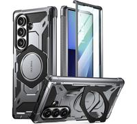 Poetic Spartan for Samsung Galaxy Z Fold 7 Case, [Hinge Protection][Magnetic Ring Adjustable Stand][Built-in Screen Protector][Compatible with MagSafe] Full-Body Rugged Phone Case, Metallic Gun Metal