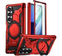 Poetic Spartan for Samsung Galaxy Z Fold 7 Case, [Hinge Protection][Magnetic Ring Adjustable Stand][Built-in Screen Protector][Compatible with MagSafe] Full-Body Rugged Phone Case, Metallic Red