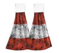 Poeticcity Austria Flag 2 Pcs Hanging Kitchen Hand Towels, Hanging Tie Towels with Hook & Loop Dishcloths Sets, Decorative Absorbent Tea Bar Bath Hand Towel