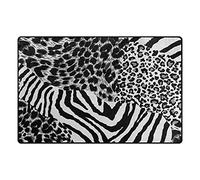 Poeticcity Black White Tiger Print Zebra Skin Leopard Texture Animal Skin 36"x24" Non-Slip Area Rug, Floor Entry Welcome Mat, Bathroom Home Doormats, Front Door Mats Carpets Rugs for Outdoor Indoor