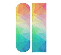 Poeticcity Colorful Abstract Geometry Rainbow Pink Yellow Blue Green Color Waterproof Skateboard Grip Tape, Anti Slip Longboard Scooter Griptapes, Durable Sand Paper Sheet Sticker Sandpaper 9"x33"