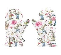 Poeticcity Cute Bunny Rabbit Pink Rose on White for Valentine Day Boys Girls Elastic Ski Snow Winter Gloves, Cold Weather Warm Mittens Adjustable Full Finger Fleece Insulated Gloves S(7 in)