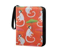 Poeticcity Game Card Storage Case, 50 Pages with 400 Card Slots Sports Cards Collectible Trading Card Binder Albums Seamless Vintage White Monkeys with Green Umbrella on Red