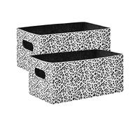 Poeticcity Leopard Jaguar Skin with Grey Hearts Black Spots Animal Print 2 PCs Collapsible Felt Cloth Storage Box, Rectangular Desk Organizer Basket Bin, Detachable Laundry Hamper Counter Holder Box