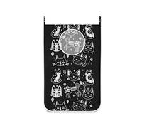 Poeticcity Seamless Black White Witch's Cats with Shiny Stars on Black Hanging Laundry Hamper Bag, Dirty Clothes Bag Over The Door, Wall Cloth Basket with Hooks Storage Closet for Bathroom Bedroom