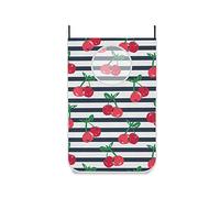 Poeticcity Seamless Red Cherries with Green Leaves on Black White Stripes Hanging Laundry Hamper Bag, Dirty Clothes Bag Over The Door, Wall Cloth Basket with Hooks Storage Closet for Bathroom Bedroom