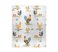 Poeticcity Seamless Watercolor Chickens Roosters Farm Birds on White 1PC Blanket, Lightweight Plush Throws Siesta 50x60 Inches Super-Soft Fluffy Warm Cozy Travel Crystal Velvet Carpet for Bed Couch
