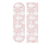 Poeticcity Seamless White Swan Princess with Crowns on Pink Pattern Waterproof Skateboard Grip Tape, Anti Slip Longboard Scooter Griptapes, Durable Sand Paper Sheet Sticker Sandpaper 9"x33"