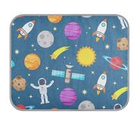 Poeticcity Soft Cooling Dog Mat, Ice Silk Pet Crate Pad with 3D Mesh, Washable Mattress Cushion Anti Slip Kennel 23.6x38.6 in Astronauts, Rocket, Planets, Sun, Moon in Blue Space Galaxy Space