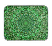Poeticcity Soft Cooling Dog Mat, Ice Silk Pet Crate Pad with 3D Mesh, Washable Mattress Cushion Anti Slip Kennel 22x27.6 in Green Kaleidoscope Mandala Floral Flower Tribal Ethnic Motifs