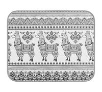 Poeticcity Soft Cooling Dog Mat, Ice Silk Pet Crate Pad with 3D Mesh, Washable Mattress Cushion Anti Slip Kennel 23.6x38.6 in Black White Alpaca Llama Animal with Ethnic Tribal Ornaments