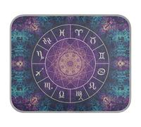 Poeticcity Soft Cooling Dog Mat, Ice Silk Pet Crate Pad with 3D Mesh, Washable Mattress Cushion Anti Slip Kennel 23.6x38.6 in Purple Magic Circle with Zodiacs Sign on Abstract Mystic