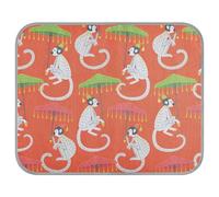 Poeticcity Soft Cooling Dog Mat, Ice Silk Pet Crate Pad with 3D Mesh, Washable Mattress Cushion Anti Slip Kennel 23.6x38.6 in Seamless Vintage White Monkeys with Green Umbrella on Red