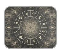 Poeticcity Soft Cooling Dog Mat, Ice Silk Pet Crate Pad with 3D Mesh, Washable Mattress Cushion Anti Slip Kennel 23.6x38.6 in Vintage Magic Circle with Zodiacs Sign on Abstract Mystic