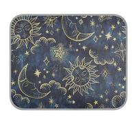 Poeticcity Soft Cooling Dog Mat, Ice Silk Pet Crate Pad with 3D Mesh, Washable Mattress Cushion Anti Slip Kennel 22x27.6 in Gold Sun Moon Golden Soleil Cosmos Astrology on Dark Blue Pattern