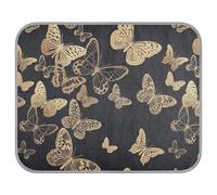 Poeticcity Soft Cooling Dog Mat, Ice Silk Pet Crate Pad with 3D Mesh, Washable Mattress Cushion Anti Slip Kennel 23.6x38.6 in Brown Golden Flying Luxury Gold Foil Butterfly