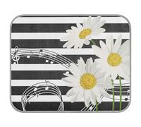 Poeticcity Soft Cooling Dog Mat, Ice Silk Pet Crate Pad with 3D Mesh, Washable Mattress Cushion Anti Slip Kennel 23.6x38.6 in Music Notes with White Daisies Flowers on Black White Stripes