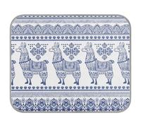 Poeticcity Soft Cooling Dog Mat, Ice Silk Pet Crate Pad with 3D Mesh, Washable Mattress Cushion Anti Slip Kennel 23.6x38.6 in Blue Alpaca Llama Animal with Ethnic Tribal Ornaments