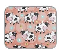 Poeticcity Soft Cooling Dog Mat, Ice Silk Pet Crate Pad with 3D Mesh, Washable Mattress Cushion Anti Slip Kennel 23.6x38.6 in Seamless Cartoon Pink Black White Cows on Flowers Circles Orange