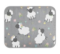 Poeticcity Soft Cooling Dog Mat, Ice Silk Pet Crate Pad with 3D Mesh, Washable Mattress Cushion Anti Slip Kennel 22x27.6 in Black White Sheep Lambs Wild Flowers on a Dark Gray Background