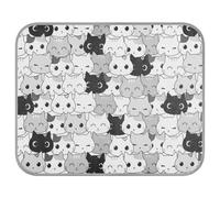 Poeticcity Soft Cooling Dog Mat, Ice Silk Pet Crate Pad with 3D Mesh, Washable Mattress Cushion Anti Slip Kennel 23.6x38.6 in Seamless Black White Grey Doodle Cat Kitten Heads Animal Pets
