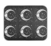 Poeticcity Soft Cooling Dog Mat, Ice Silk Pet Crate Pad with 3D Mesh, Washable Mattress Cushion Anti Slip Kennel 23.6x38.6 in Vintage Hand Drawn Retro Face of the Moon Stars on Black