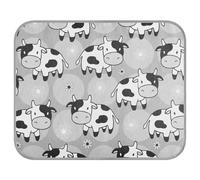 Poeticcity Soft Cooling Dog Mat, Ice Silk Pet Crate Pad with 3D Mesh, Washable Mattress Cushion Anti Slip Kennel 22x27.6 in Seamless Cartoon Black White Cows on Flowers Circles on Grey