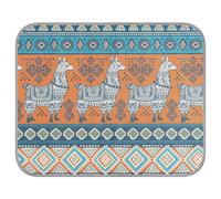 Poeticcity Soft Cooling Dog Mat, Ice Silk Pet Crate Pad with 3D Mesh, Washable Mattress Cushion Anti Slip Kennel 23.6x38.6 in Tribal Ornament Llama Aztec Tattoo Orange Blue Style