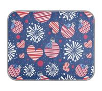 Poeticcity Soft Cooling Dog Mat, Ice Silk Pet Crate Pad with 3D Mesh, Washable Mattress Cushion Anti Slip Kennel 22x27.6 in American Independence Day July 4th Flag Heart Firework Blue