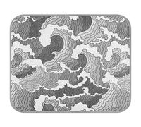 Poeticcity Soft Cooling Dog Mat, Ice Silk Pet Crate Pad with 3D Mesh, Washable Mattress Cushion Anti Slip Kennel 22x27.6 in Japanese Abstract Black White Waves Seamless Pattern