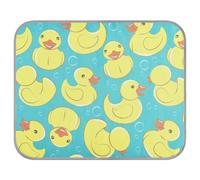Poeticcity Soft Cooling Dog Mat, Ice Silk Pet Crate Pad with 3D Mesh, Washable Mattress Cushion Anti Slip Kennel 22x27.6 in Seamless Yellow Cute Rubber Ducks and Bubbles on Turquoise