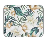 Poeticcity Soft Cooling Dog Mat, Ice Silk Pet Crate Pad with 3D Mesh, Washable Mattress Cushion Anti Slip Kennel 23.6x38.6 in Seamless Green Tropical Pam Tree Leaves White Flowers on White