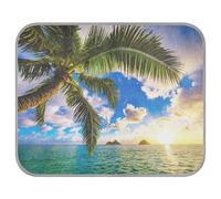 Poeticcity Soft Cooling Dog Mat, Ice Silk Pet Crate Pad with 3D Mesh, Washable Mattress Cushion Anti Slip Kennel 23.6x38.6 in Beautiful Ocean View with sunrise in Hawaii, Tropical Palm Trees