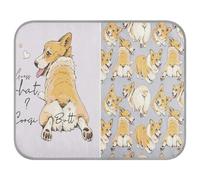 Poeticcity Soft Cooling Dog Mat, Ice Silk Pet Crate Pad with 3D Mesh, Washable Mattress Cushion Anti Slip Kennel 22x27.6 in Funny Cute Welsh Corgi in a Different Poses Butt Humor Textile