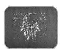 Poeticcity Soft Cooling Dog Mat, Ice Silk Pet Crate Pad with 3D Mesh, Washable Mattress Cushion Anti Slip Kennel 23.6x38.6 in White Dreamcatcher with Feathers and Stars on Black Dark