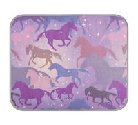 Poeticcity Soft Cooling Dog Mat, Ice Silk Pet Crate Pad with 3D Mesh, Washable Mattress Cushion Anti Slip Kennel 22x27.6 in Seamless Colorful Horses Shiny Stars Sparks on Purple