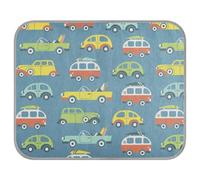 Poeticcity Soft Cooling Dog Mat, Ice Silk Pet Crate Pad with 3D Mesh, Washable Mattress Cushion Anti Slip Kennel 22x27.6 in Vintage Seamless Surf Buses with Surfboards Retro cars on Blue