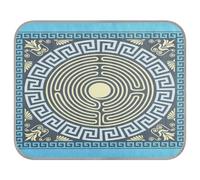Poeticcity Soft Cooling Dog Mat, Ice Silk Pet Crate Pad with 3D Mesh, Washable Mattress Cushion Anti Slip Kennel 23.6x38.6 in Traditional Golden and Blue Greek Ornament Labyrinth Floral