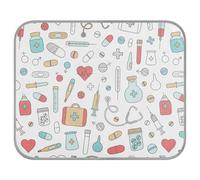 Poeticcity Soft Cooling Dog Mat, Ice Silk Pet Crate Pad with 3D Mesh, Washable Mattress Cushion Anti Slip Kennel 22x27.6 in Medical Medicine Research Pills Needles Heart Blood on White