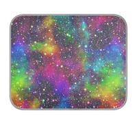 Poeticcity Soft Cooling Dog Mat, Ice Silk Pet Crate Pad with 3D Mesh, Washable Mattress Cushion Anti Slip Kennel 22x27.6 in Universe, Nebula Night Starry Sky Rainbow Glittering Galaxy