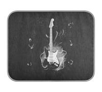 Poeticcity Soft Cooling Dog Mat, Ice Silk Pet Crate Pad with 3D Mesh, Washable Mattress Cushion Anti Slip Kennel 22x27.6 in Burning Fire Flaming Guitar with Music Notes Fireworks on Black