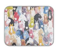 Poeticcity Soft Cooling Dog Mat, Ice Silk Pet Crate Pad with 3D Mesh, Washable Mattress Cushion Anti Slip Kennel 23.6x38.6 in Seamless Colorful Cartoon Horse Heads Texture