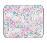 Poeticcity Soft Cooling Dog Mat, Ice Silk Pet Crate Pad with 3D Mesh, Washable Mattress Cushion Anti Slip Kennel 23.6x38.6 in Seamless White Unicorns Cloud Colorful Rainbow Stars on Pink