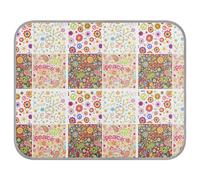 Poeticcity Soft Cooling Dog Mat, Ice Silk Pet Crate Pad with 3D Mesh, Washable Mattress Cushion Anti Slip Kennel 23.6x38.6 in Seamless Colorful Hippie Peace Love Flowers on Beige